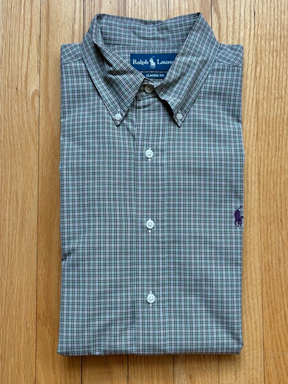 Polo Ralph Lauren Men’s Long Sleeve Dress Classic Fit Large Green White Plaid